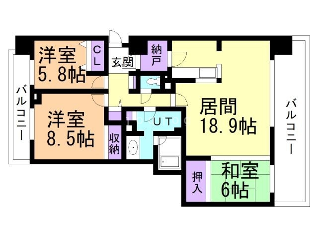 札幌市中央区南一条西のマンションの間取り