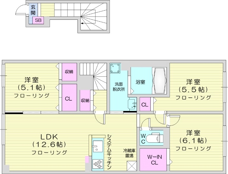 石狩郡当別町六軒町のアパートの間取り