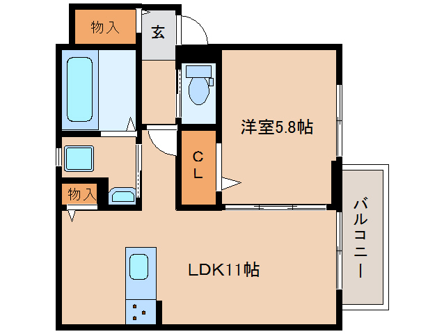 橿原市見瀬町のアパートの間取り