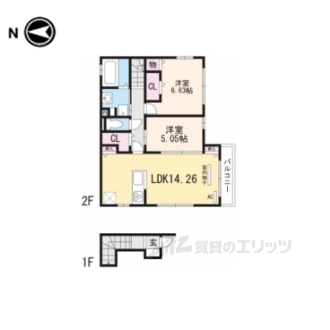 南丹市園部町小山東町のアパートの間取り