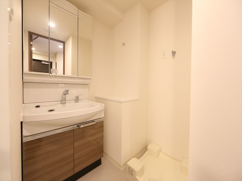 洗面設備　脱衣所　独立洗面台（シャンプードレッサー付）収納スペース有