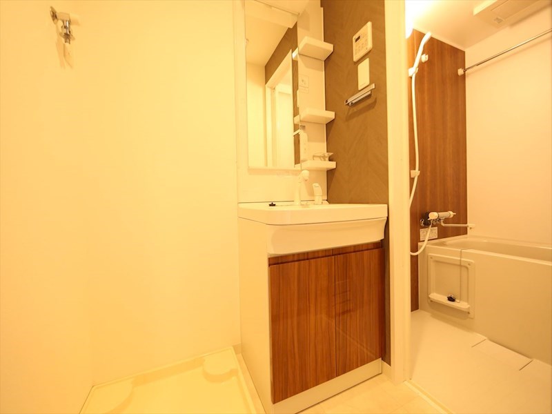 洗面設備　脱衣所　独立洗面台（シャンプードレッサー付）収納スペース有