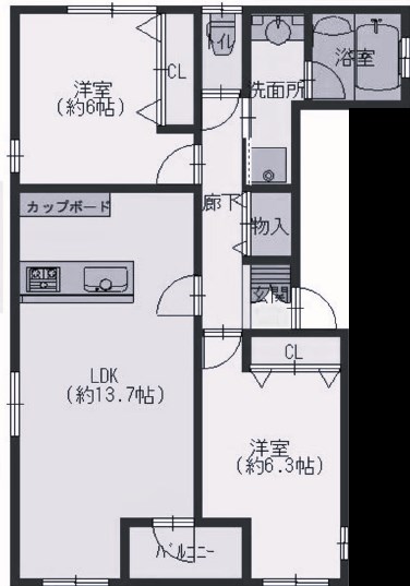 神戸市東灘区田中町のマンションの間取り