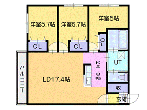 札幌市白石区南郷通のマンションの間取り