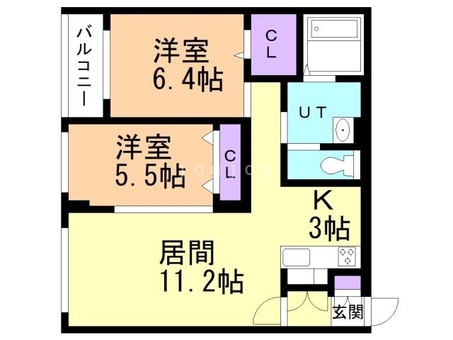 札幌市豊平区中の島二条のマンションの間取り