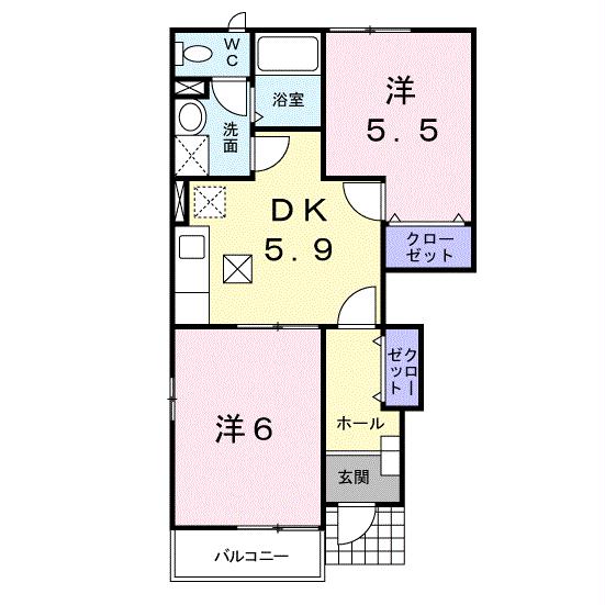 山陽小野田市大字郡のアパートの間取り