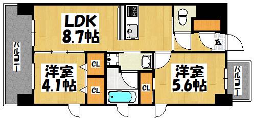 福岡市博多区千代のマンションの間取り