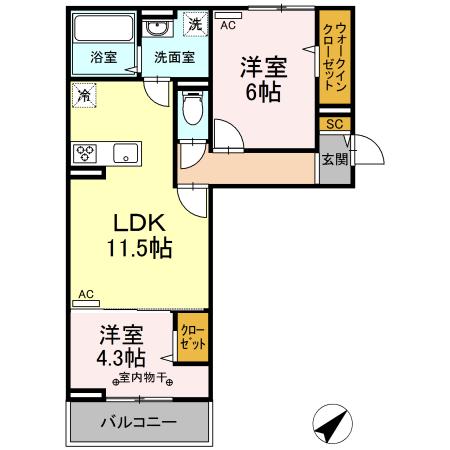 福岡市東区香住ヶ丘のアパートの間取り