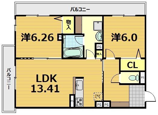 京都市伏見区東大手町のマンションの間取り