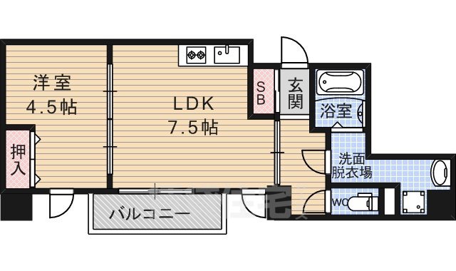 京都市下京区中堂寺前田町のマンションの間取り