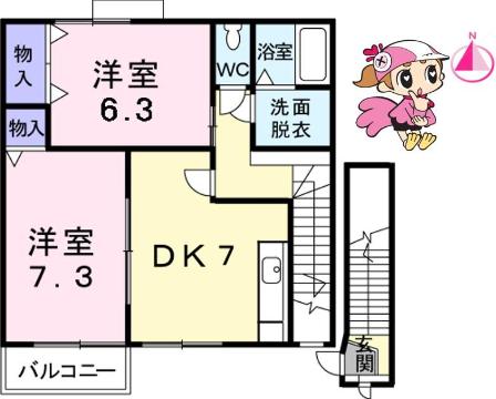 徳島市北矢三町のアパートの間取り