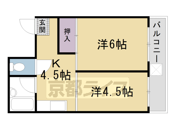 京都市右京区太秦中筋町のマンションの間取り