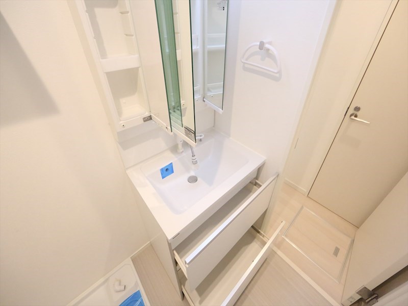 洗面設備　脱衣所　独立洗面台（シャンプードレッサー付）収納スペース有