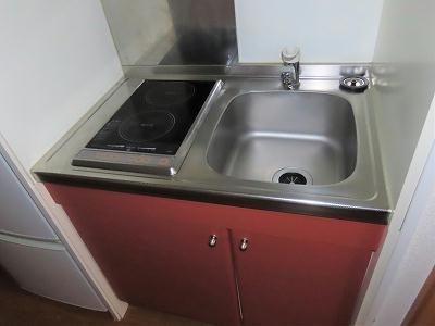 キッチン　2口の電気コンロまたはIHコンロとなります