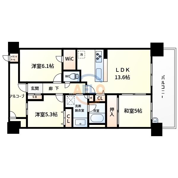 大阪市此花区春日出南のマンションの間取り