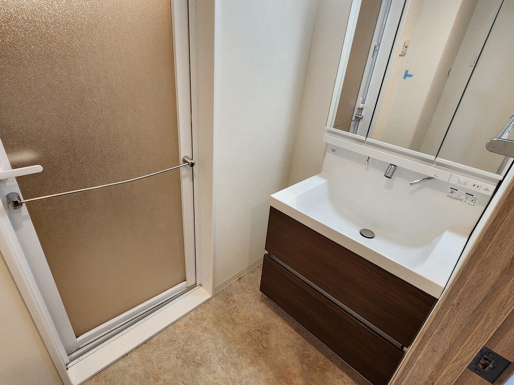 洗面設備　扉付き脱衣所　洗髪洗面化粧台・洗濯機置場