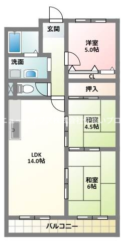 京阪本線 寝屋川市駅 徒歩5分 4階建 築32年の間取り写真