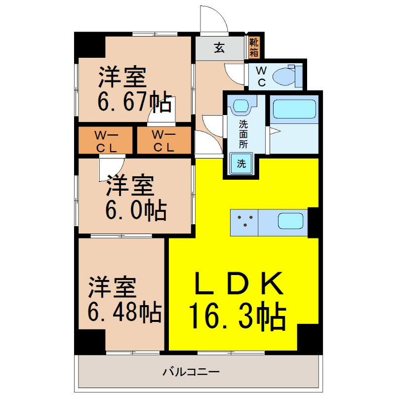 名古屋市昭和区鶴舞のマンションの間取り