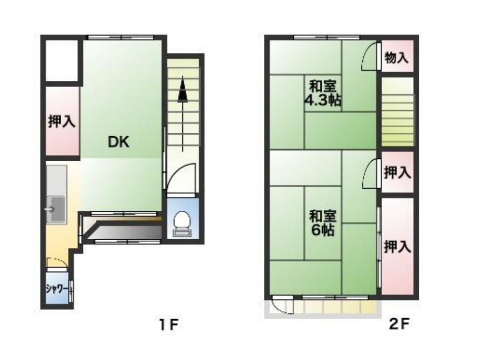 元町戸建貸家北西の間取り