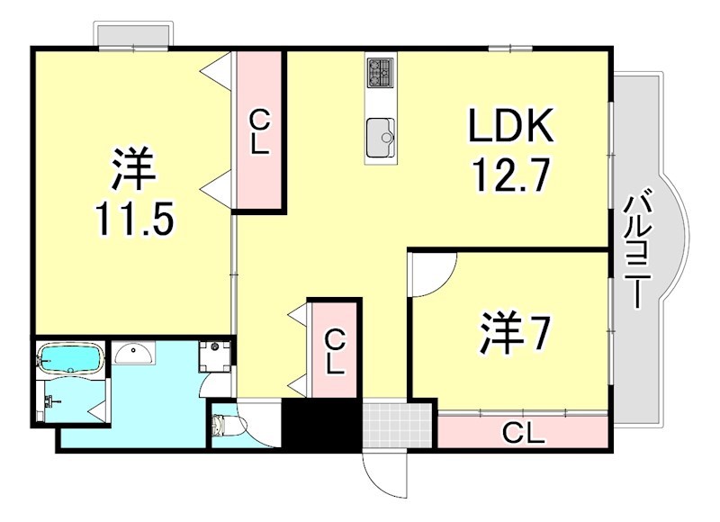 【西宮市高木西町のマンションの間取り】