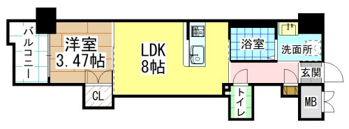 北九州市門司区高田のマンションの間取り