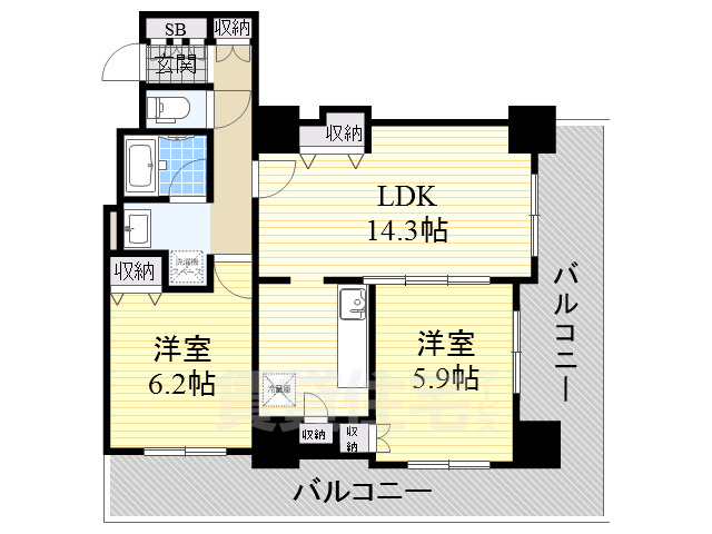 大阪市中央区島之内のマンションの間取り