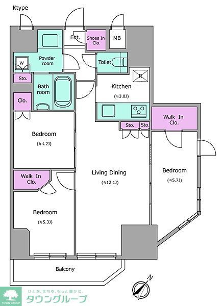 目黒区中目黒のマンションの間取り