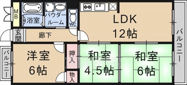 京都市山科区上花山講田町のマンションの間取り