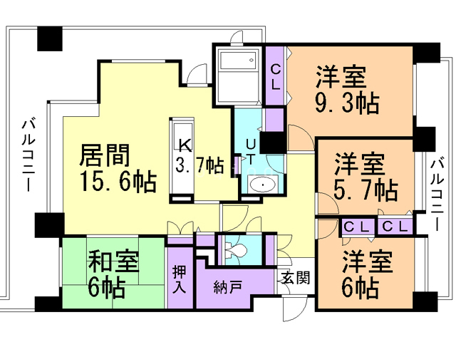 旭川市宮下通のマンションの間取り