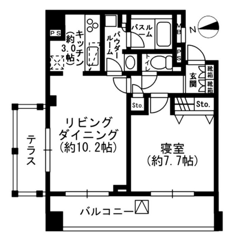 新宿区荒木町のマンションの間取り