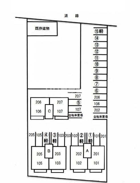 【バリュージュサンヨーＣ棟の駐車場】