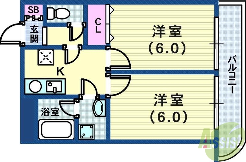 神戸市中央区熊内町のマンションの間取り