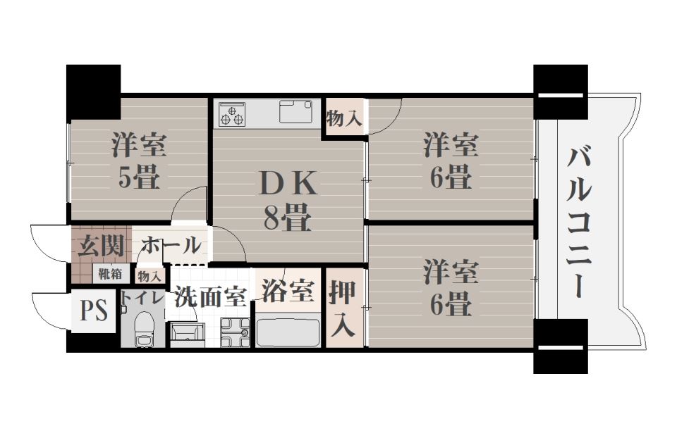第6鶴丸ハイツ中央の間取り写真