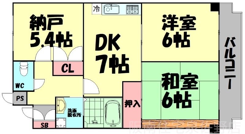 南海本線 樽井駅 徒歩10分 3階建 築34年の間取り写真