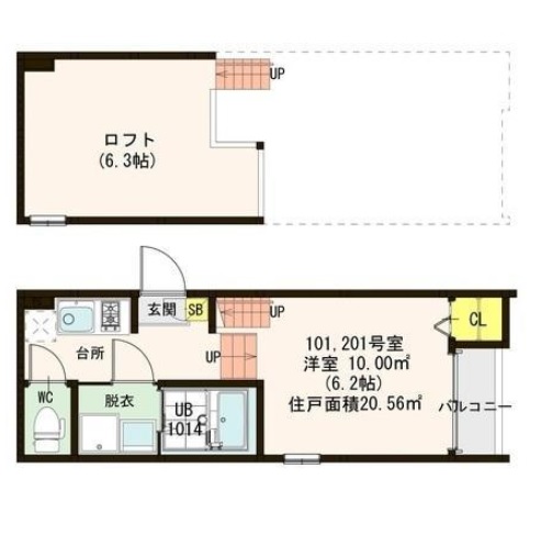 愛知県名古屋市昭和区鶴羽町１（アパート）の賃貸物件の間取り