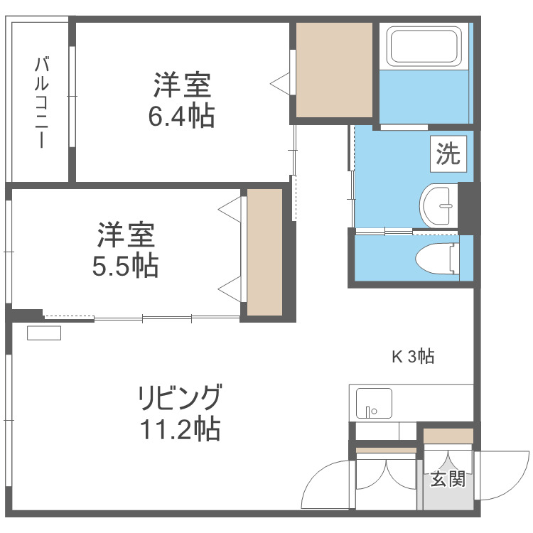 札幌市豊平区中の島二条のマンションの間取り