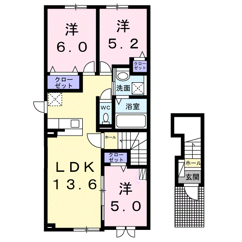 千歳市自由ケ丘のアパートの間取り