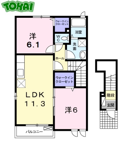 松阪市甚目町のアパートの間取り