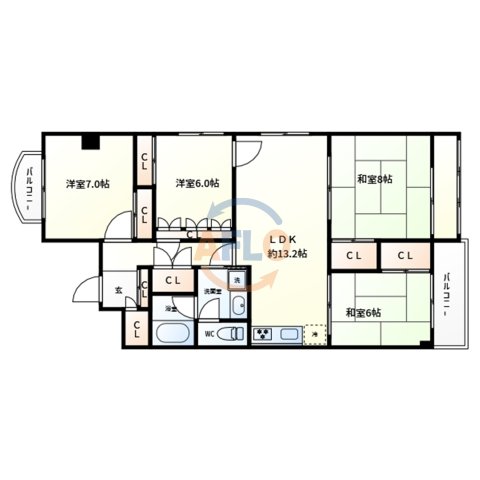 大阪市阿倍野区帝塚山のマンションの間取り