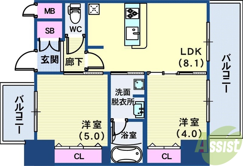 【神戸市中央区御幸通のマンションの間取り】