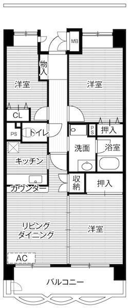 ビレッジハウス潮見タワー1号棟の間取り