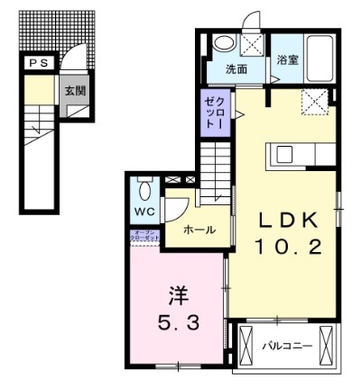 岡山市中区平井のアパートの間取り