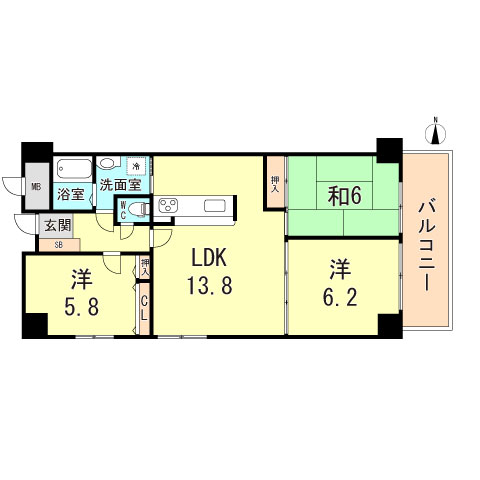 神戸市長田区萩乃町のマンションの間取り