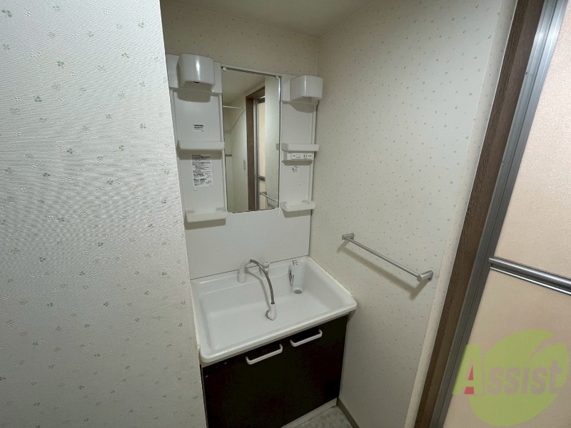 洗面設備　独立洗面台です。大きくてよいですね。シャンプーもできます！