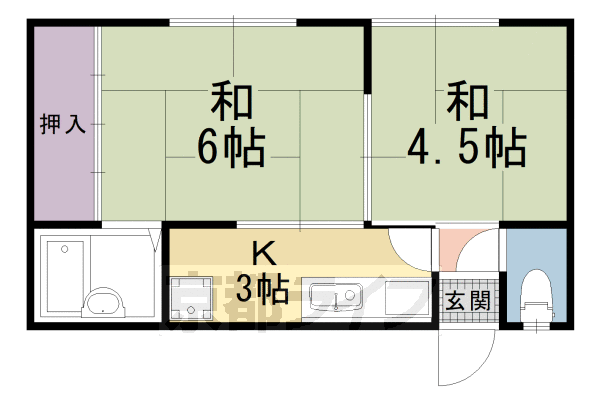 京都市右京区梅津上田町のアパートの間取り