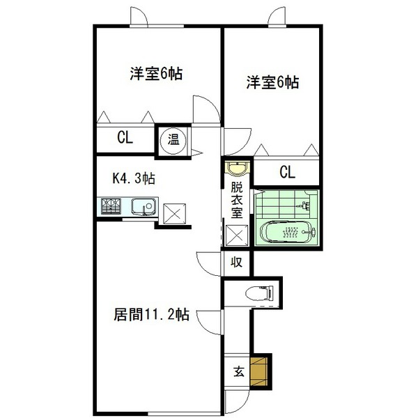 旭川市永山十二条のアパートの間取り