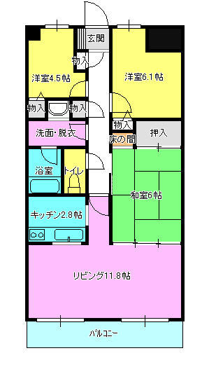 新潟市中央区上大川前通５番町のマンションの間取り