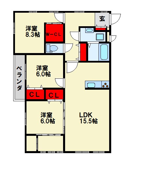 北九州市戸畑区仙水町のマンションの間取り