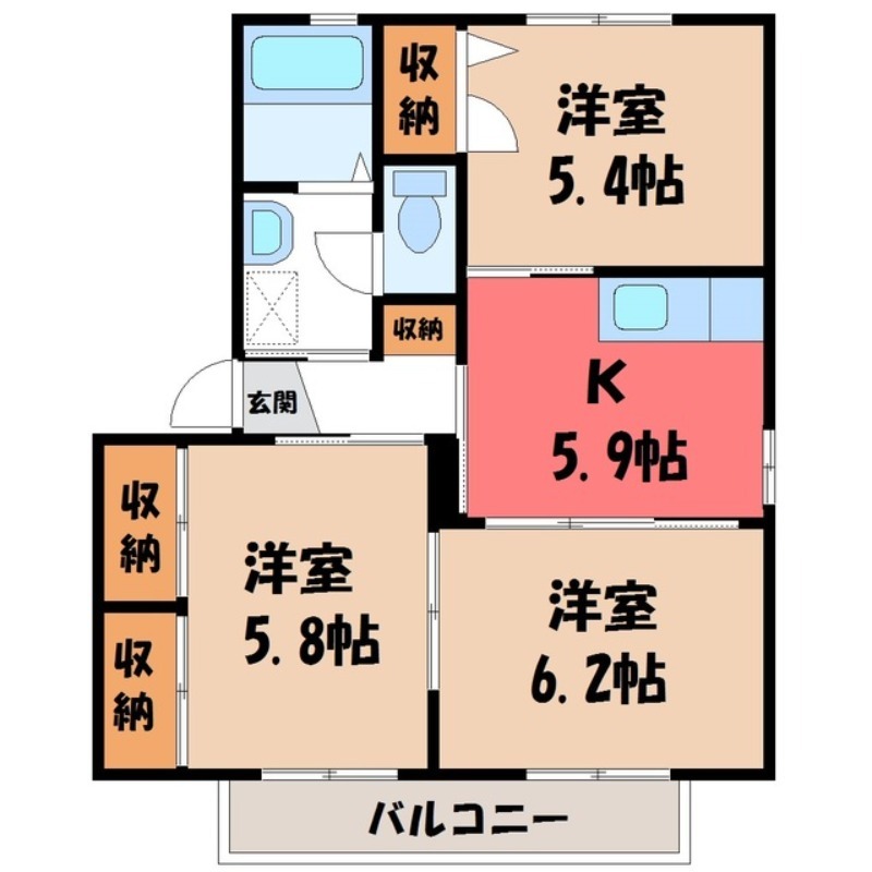 宇都宮市下栗町のアパートの間取り