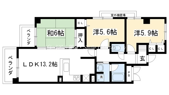 京都市北区紫竹上堀川町のマンションの間取り